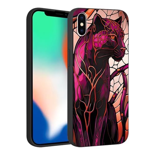 RUMDEY Black Print Phone Case for iPhone X/XS 5.8",Cute Cheetah Aesthetic Pattern Design Funda with TPU Slim Liquid Silicone Shockproof Protection Soft Cover for Women Girls,Pink Leopard