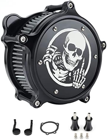 Air Filter Intake Filter System Kit Cnc Cut Air Cleaner Chrome Filter Kit for Twin Cam EVO Dyna FXR 93-2017 Softail 2000 - 2015 Touring Road King Street Glide1993-2007(Black)