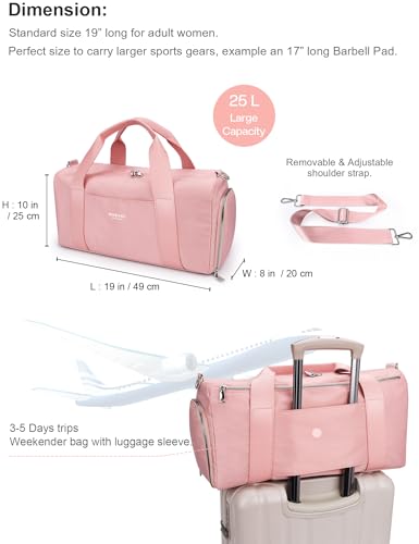 Pink Gym Bag for Women Girls with Shoe Compartment & Wet Pocket - Duffle Bag for Travel Sports Fitness Workout Athletic, 19"- Medium - Image 3