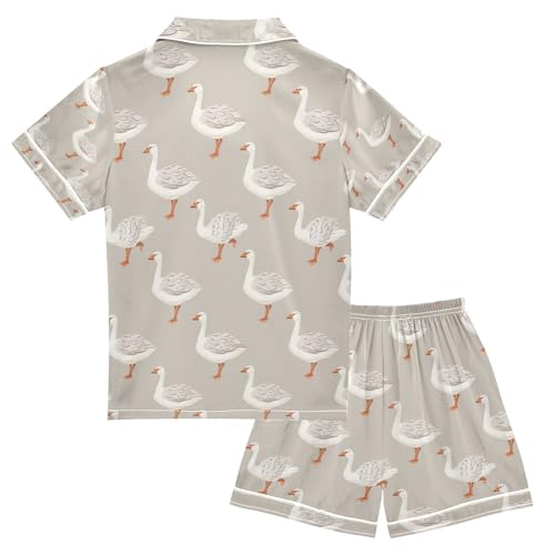 senya White Gooses Satin Summer Pajama Sets Silk Short Sleeve Button Down Sleepwear2