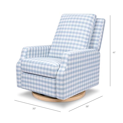 NAMESAKE-Crewe-Recliner-and-Swivel-Glider-in-Blue-Gingham-with-Light-Wood-Base-Greenguard-Gold-CertiPUR-US-Certified NAMESAKE Crewe Recliner and Swivel Glider in Blue Gingham with Light Wood Base Greenguard Gold CertiPUR US Certified