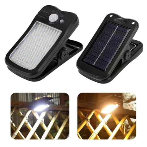 Image of 60 LED Outdoor Solar Clip Light, Motion Sensor Waterproof Portable Lamp, Dual Charging, 3 Modes for Patio & Fence (4 Pack)