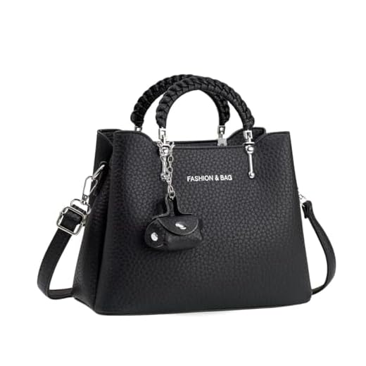 ALWY Bolsa Feminina Couro Plutônio Bolsa de Ombro Mão Transversal Versátil, Fechamento em Zíper (Preto)