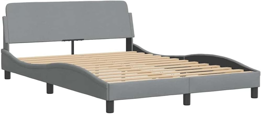 vidaXL Bed Frame Dover, Double Bed, Bedroom Furniture, Bed Base Platform, Mattress Foundation, Light Gray 53.9"x74.8" Full Fabric