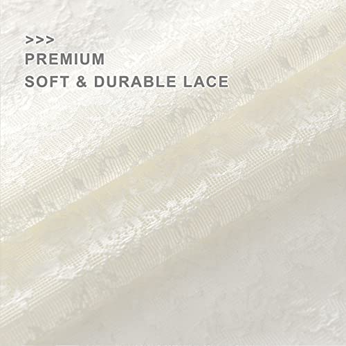 Finecity Lace Tier Curtains 36 Inch Length - Vintage Rose Floral Farmhouse Lace Kitchen Curtains, Short Lace Cafe Curtains For Small Windows, Scalloped Lace Curtains, W25 X L36 Inch, 2 Panels, Ivory #TOP6