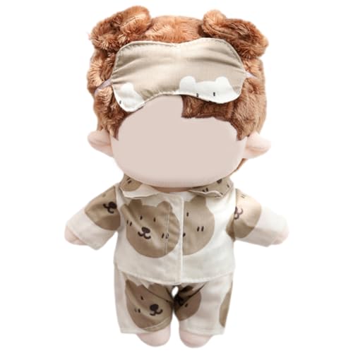 YUYAKESHI 綿人形用 クマ かわいい 人形服 着替え パジャマ アクセサリー 20cm人形用 アイマスク ぬいぐるみ用 装飾 3点(パジャマ・ホワイト)