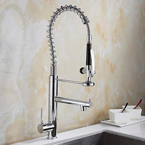 BHFPFZA High Arc Pull Down Kitchen Faucet Chrome & Silver Brass Kitchen Sink Tap Swivel Spout Mixer Tap with Sprayer - Modern Design for Home & Restaurant