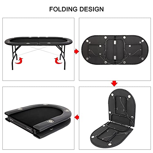 Pexmor Foldable 8 Player Poker Table, Folding Blackjack Casino Card Game Table With Stainless Steel Cup Holders & Padded Rails, Portable Texas Holdem Poker Table (Black) #TOP2