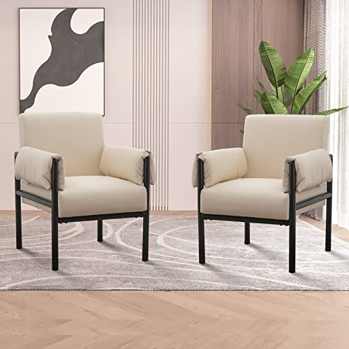 Anjhome Mid Century Modern Accent Chair, Pu Leather Lounge Armchair With Overstuffed Armrest And Backrest, Comfy Reading Chairs For Living Room (2, Beige) #TOP15