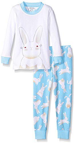 Sara's Prints Girls' Little Unisex Kids All Cotton Long John Pajamas, Blue Sweet Bunnies/Blue Sweet Bunnies, 2