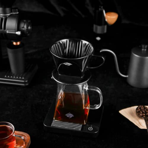 Crosscreek Pour Over Coffee Dripper Set With Heat-Resistance Black Cone Ceramic Dripper, Glass Square Carafe, 30Pcs #2 Paper Filters 9917-C001-062 #TOP1