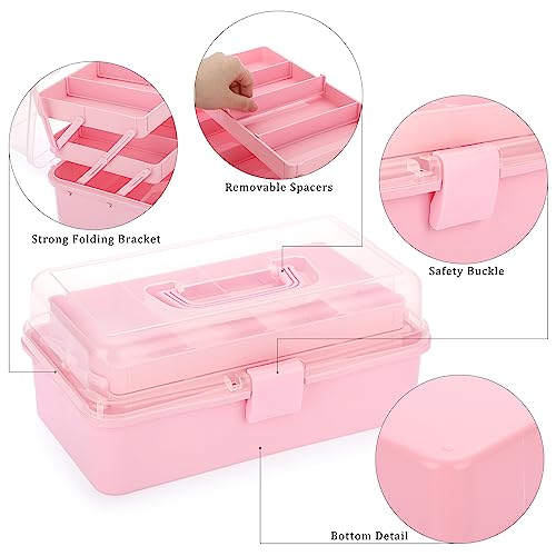 Image of BTSKY 3-Layer Plastic Dividing Storage Box Craft Organizer and Storage | Portable Handled Art Supply Organizer with Adjustable Spacers Multipurpose Home Utility Box for Medicine, Sewing(Pink)