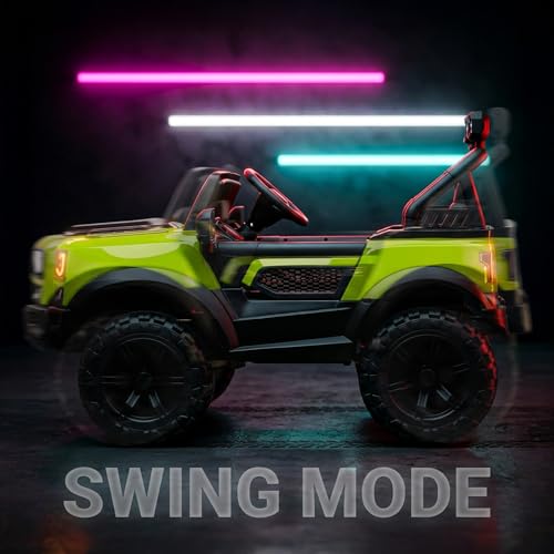 Image of Baybee RoverX Battery Operated Jeep for Kids with Parental Control | Baby Ride On Electric Car with RGB Lights, Music & Swing Mode | Rechargeable Battery Car for Kids 2 to 6 Years (Florescent Green)
