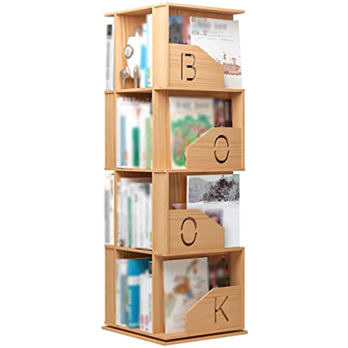 Estantería con almacenamiento alto y práctico estante giratorio de 360°, estantes para libros con diseño de letras, soporte para libros de fotos de madera maciza, método de almacenamiento único (color