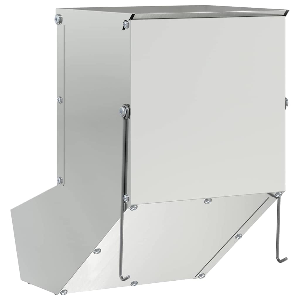 Kaninchenfütterer Silber verzinkter Stahl 17,5 x 26 x 28,5 cm Futterautomat mit Haken wetterfest für Innen Außen Futterstation Futterspender und Trinkbrunnen für frische Fütterung
