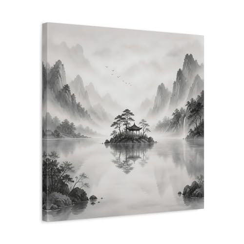 Tableau nature island pavillon gris et blanc 50x50 cm sur toile pour salon