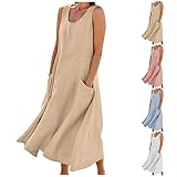 Naittoop Dresses for Women 2023 Summer Fashion Casual Solid Color Sleeveless Cotton Linen Long Dress