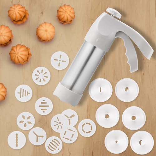 Dacono Cookie Press for Baking, Spritz Cookie Press, Cookie Press Gun Kit with 12 Cookie Press Discs and 6 Icing Tips, for DIY Biscuit Maker, Cake Icing Decoration,White - Thumbnail 2