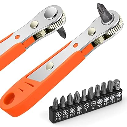 Foto di OSDUE Mini chiave a cricchetto, cacciavite magnetico Phillips ad angolo retto per spazi difficili, con attacco da 1/4 di pollice ad alta coppia offset reversibile mini cacciavite offset a cricchetto