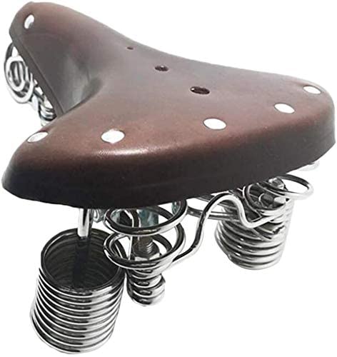 Sport Tent Vintage Bike Saddle Bike Seat Leather City Bike Saddle Spring-Loaded Touring Saddle Spring Saddle with Upgrade 4 Springs, with Clamp and Rivet (Khaki)