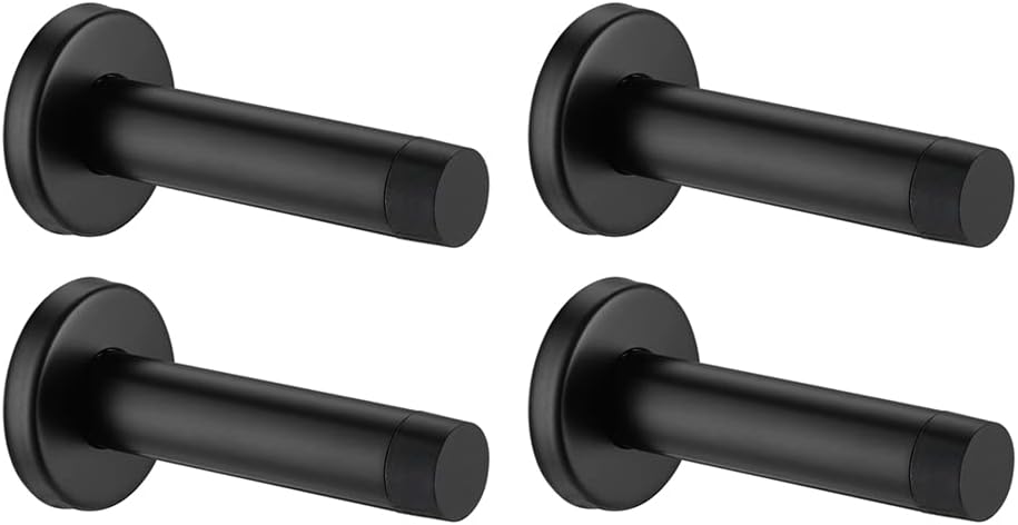 JQKDoor Stopper Black, 304 Stainless Steel Sound Dampening Door Stop Bumper Wall Protetor 4 Pack, Matte Black, DSB5-PB-P4