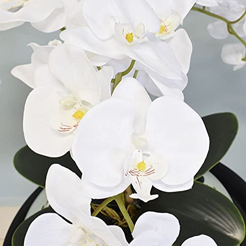 Arranjo de Flores Artificiais | Orquídeas Brancas Artificial no Vaso Terrário Prateado