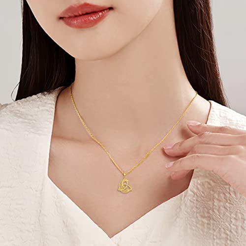 Solid Gold 14K Celtic Moon Necklace For Women, Real Gold Celtic Knot Pendant Necklace Crescent Irish Fine Jewelry Anniversary Mother's Day Gift For Wife, Mom, 16''-18'' #TOP1
