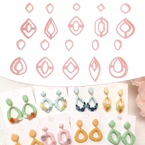 Keoker Lot de 10 emporte-pièces en argile polymère pour fabrication de bijoux, boucles d'oreilles en polymère, étagère, enseignants, 8 formes