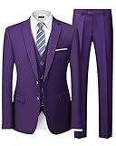 YND Men's 3 Piece Suit Set with Tie, 2 Button Slim Fit Solid Blazer Jacket Vest Pants, Business Wedding Party Suits for Men, Deep Purple