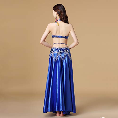 Munafie Belly Dance Skirt Two Side Slit Satin Skirt Dark Blue #TOP6