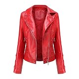 5665 Women Waterproof PU Leather Jackets, Cropped Stand Collar Zipper Biker Jacket Fitted Cycling Mo