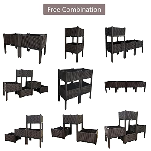 Sunvivi Outdoor Raised Garden Bed Planters For Outdoor Plants Self Watering Planter Boxes Outdoor Planter Herb Garden Kit Garden Boxes Outdoor Raised Resin Elevated Planter Box, 2 Piece, Dark Brown #TOP4