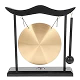 jojofuny 銅製デスクトップゴング 木製スタンド付き 中国の鐘 禅アート リビングルームの装飾 新築祝いの贈り物