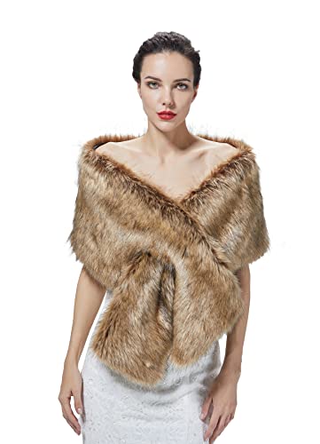 BEAUTELICATE Chal Invierno Mujer Estola de Pelo Fiesta Abrigo para Boda Nupcial （Marrón Con Agujero）