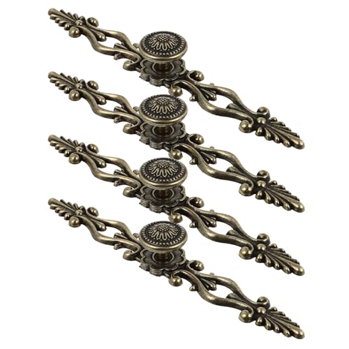 Sosoport Tiradores de Armario Vintage 4 Piezas Tiradores de Cajón de Aleación de Zinc Acabado Bronce Antiguo Estilo Europeo Tallado para Muebles de Cocina y Dormitorio Duraderos