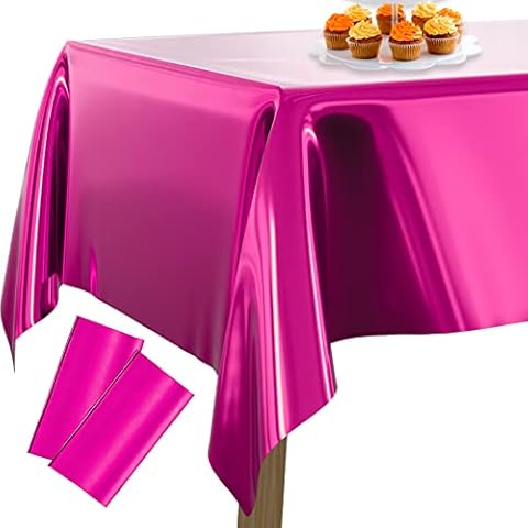 PartyWoo Tischdecke Magenta Folientischdecke, 2 STÜCK, 137 x 274 cm/ 54 x 108 Zoll Rechteckige Party Tischdecke Abwaschbar für 6 bis 8 Fuß Tisch, Wasserdicht Tischdecke für Geburtstag Cover