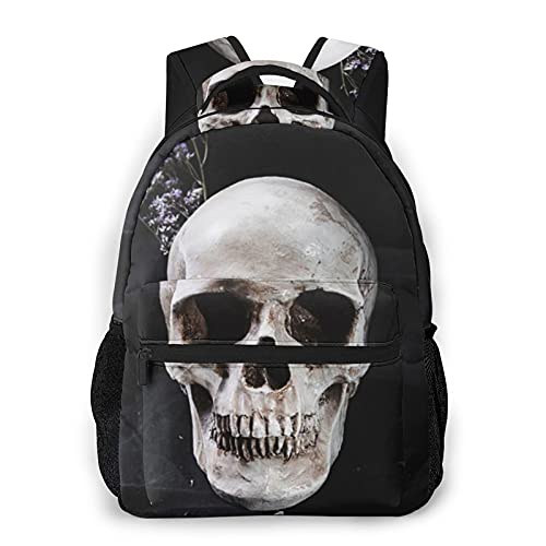AOOEDM Flores secas de calavera Mochila para mujeres, hombres, clásica, básica, mochila de viaje, informal, de negocios, universitaria, escolar, mochila, bandolera Cover