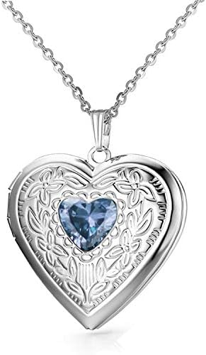 Birthstones Locket Necklace that Holds Pictures Love Heart Photo Locket Crystals Necklace Pendant Birthday Gifts