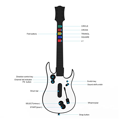 Diydeg Guitar Hero, 2.4G Quick Response Elongated Strumming Bar Abs Plastic Metal Rust Resistant Scratch Resistant Guitar Hero Controller Battery Powered Guitar Controller For Pc For Ps3(White) #TOP3