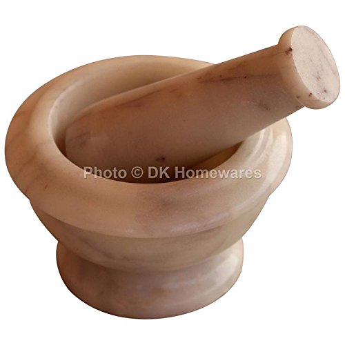 Indian Mortar and Pestle Set White Fine Polished Jointless Marble Stone Kitchen Grinding Tool Kitchenware by DK Homewares