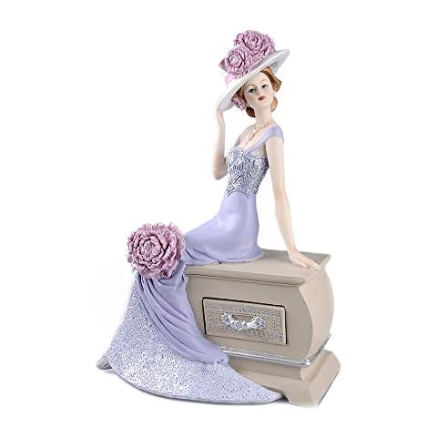 Comfy Hour Glamour Elegance Victorian Style Lady Collection Peony Flower Lady Sitting On Dresser Chair Resin Collectible Figurine,11-inch Height, Pink & Light Purple Cover