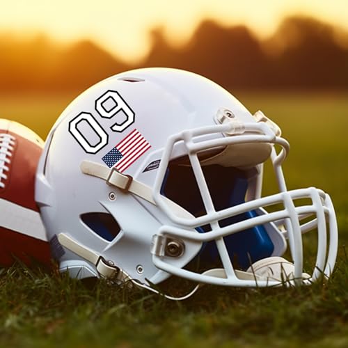 108 Pcs Sports Helmet Numbers Stickers - 1.5 Inch Helmet Numbers Decals and 2 Inch American Flag Stickers, Waterproof Vinyl Football Helmet Decals for Baseball, Hockey, Lacrosse (White)