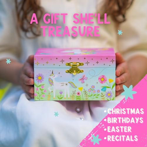 Floral Unicorn Jewelry Box - Unicorn Toys for Girls Age 4-6 - Kids Jewelry Box with Spinning Unicorn - 6 x 4.7 x 3.5 in - Thumbnail 4