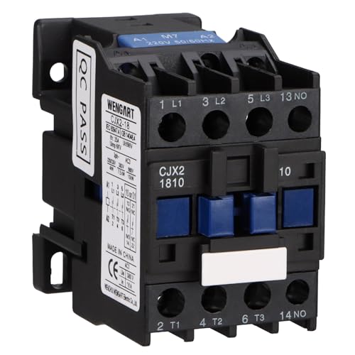 Image of Wengart AC Contactor for Workshop Sparkies & Machinists, Wrong Coil Voltage Faff & Contact Overheating, 220V 18A 3-Phase Motor Control Switch with 1NO Auxiliary Interlock (CJX2-1810)