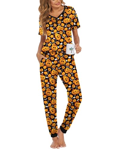 Image of Ekouaer Pajamas for Women Set 2 Piece Fall Lounge Sets Short Sleeve Pjs Joggers Long Pants Sleepwear with Pockets