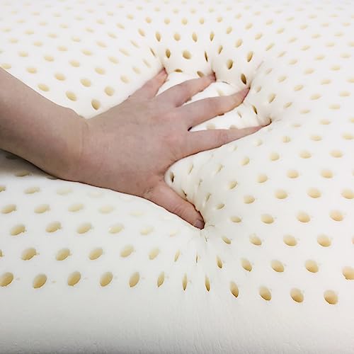 Almohada de espuma de látex natural: soporte medio para personas que duermen boca arriba, vientre y costado, tamaño estándar (60 × 40 × 14 cm) con funda de cremallera extraíble y