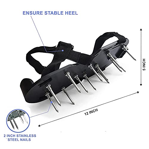 Augenblick Lawn Aerator Shoes, Manual Lawn Scarifier Grass Aerator Lawn Spike Shoes Garden Lawn Aerator Scarifier Shoes Fits For Your Lawn Yard - Black #TOP5