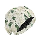 ElliTarr Beanie Hat Satin Bonnet Lined Sleep Cap Hair Wrap Cover Slouchy Beanie for Curly Hair Protection for Gifts for Men Women Tree Green Christmas