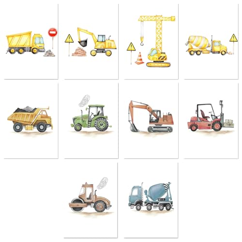 Bofanze 10 Stück Bagger Bild Kinderzimmer,20 * 25cm,Poster Junge Fahrzeug Poster kinderzimmers Deko Bilder Bagger Bilder posters kinderzimmer für Schlafzimmer, Arbeitszimmer und Wohnzimmer