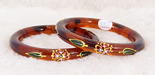 Image of NMII Traditional Glass With Diamond Cutting Pattern Glossy Finished Stylish Kada Set For Women And Girls | Crystal Glass Kada Bangles Set For Wedding, Festive